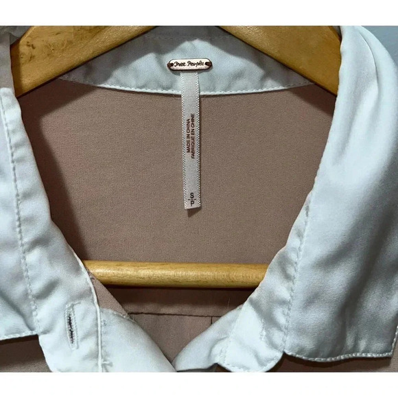 Free People Women's Small Blush White Sheer Long Sleeve Button Up Blouse Formal - Picture 3 of 7